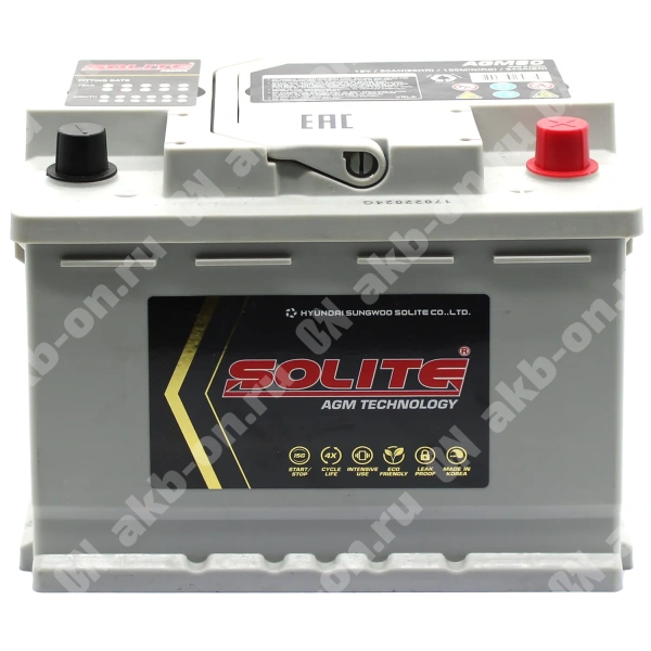 Аккумулятор автомобильный 12В 60Ач Solite AGM обратной полярности 