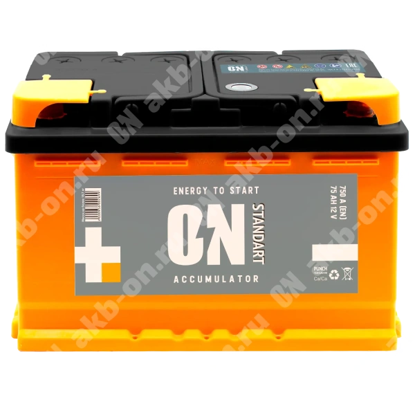 Аккумулятор автомобильный 12В 75Ач ON Standart прямой полярности