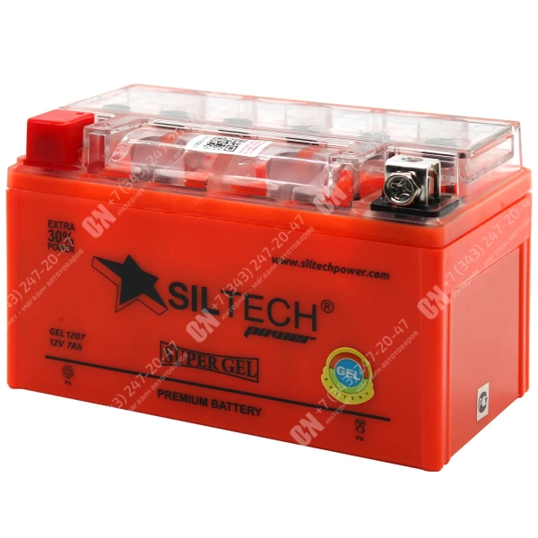 Аккумулятор мотоциклетный 12В 7Ач SILTECH GEL прямой полярности YTX7A-BS