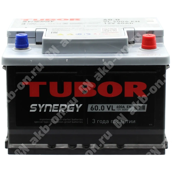 Аккумулятор автомобильный 12В 60Ач TUBOR SYNERGY обратной полярности низ.