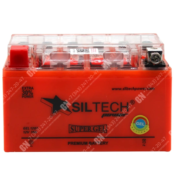 Аккумулятор мотоциклетный 12В 7Ач SILTECH GEL прямой полярности YTX7A-BS