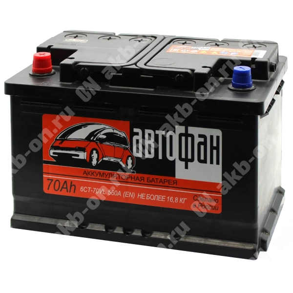 Аккумулятор автомобильный 12В 70Ач Автофан прямой полярности