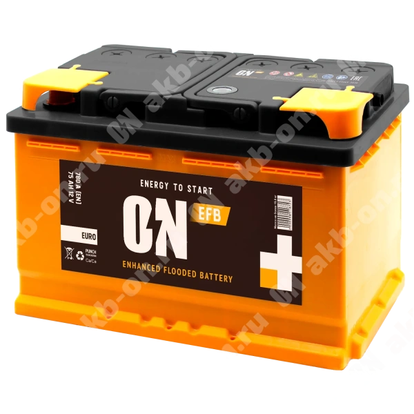 Аккумулятор автомобильный 12В 75Ач ON EFB обратной полярности  