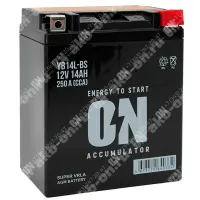 Аккумулятор мотоциклетный 12В 14Ач ON AGM обратной полярности YB14L-BS