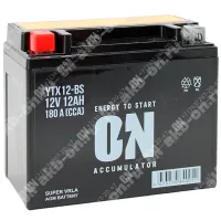 Аккумулятор мотоциклетный 12В 12Ач ON AGM прямой полярности YTX12-BS