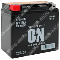 Аккумулятор мотоциклетный 12В 14Ач ON AGM прямой полярности YTX14-BS