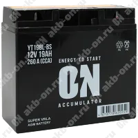 Аккумулятор мотоциклетный 12В 19Ач ON AGM обратной полярности YT19BL-BS