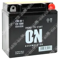 Аккумулятор мотоциклетный 12В 10Ач ON AGM обратной полярности 12N9-3B-1
