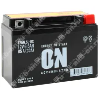 Аккумулятор мотоциклетный 12В 6,5Ач ON AGM обратной полярности 12N6.5L-BS 