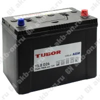 Аккумулятор автомобильный 12В 75Ач TUBOR Asia AGM обратной полярности 