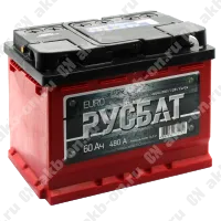 Аккумулятор автомобильный 12В 60Ач РусБат обратной полярности 