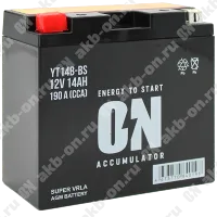 Аккумулятор мотоциклетный 12В 14Ач ON AGM прямой полярности YT14B-BS