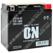 Аккумулятор мотоциклетный 12В 14Ач ON AGM обратной полярности YTX14L-BS