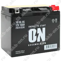 Аккумулятор мотоциклетный 12В 16Ач ON AGM обратной полярности YB16L-BS