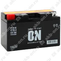 Аккумулятор мотоциклетный 12В 7Ач ON AGM прямой полярности YT7B-BS